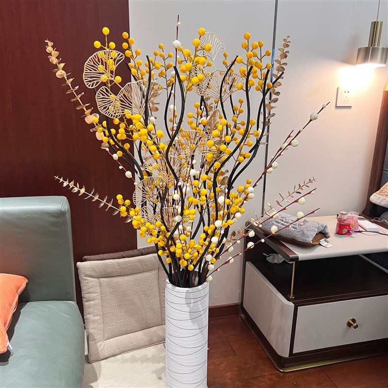 假花仿真花摆设发财果客厅红浆果落地式插花欧式款高装饰花艺摆件