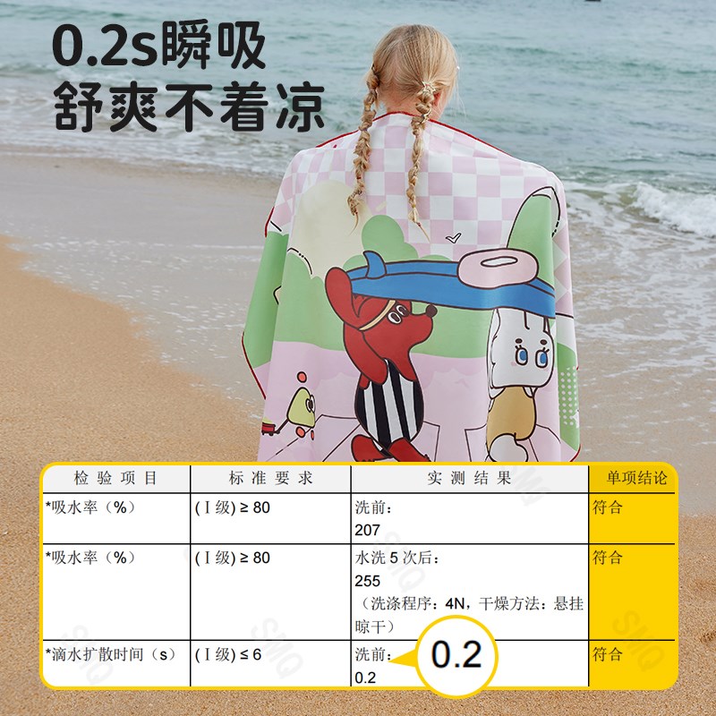 柠檬宝宝儿童速干浴巾男女童可穿式运动游泳专用沙滩海边便携浴袍