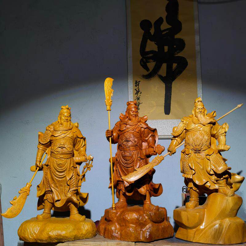 香樟木关公像关羽武财神关二爷木雕根雕摆件文实木天然红木佛像小