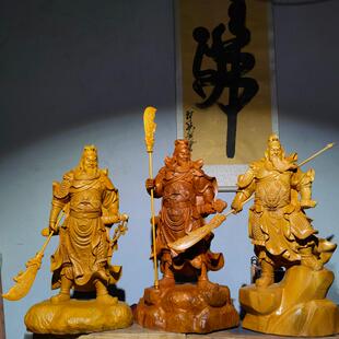 香樟木关公像关羽武财神关二爷木雕根雕摆件文实木天然红木佛像小