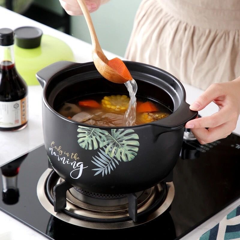家用陶瓷砂锅耐高温 4.5L绿叶小清新韩式电磁炉瓦煲汤锅