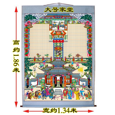 供奉祖先堂布料家堂轴子家谱挂画老祖宗老式族谱宗谱卷轴仿古年画
