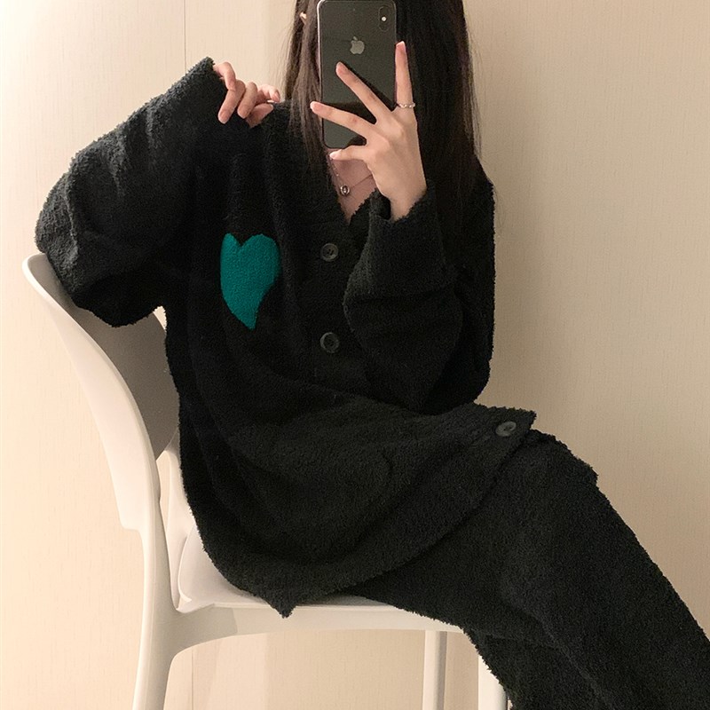 大码加厚半边绒睡衣冬季女款2024新款秋冬天保暖珊瑚绒家居服套装