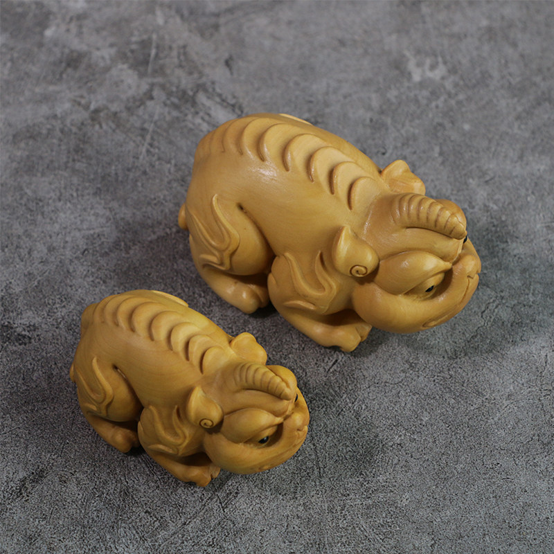 新中式木雕貔貅手把件 小叶黄杨木雕刻神兽工艺品 乐清黄杨木雕鱼