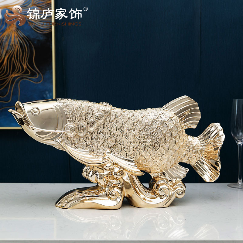 欧式招财金龙鱼摆件创意艺术品桌面摆设客厅工艺礼品摆饰开业礼品