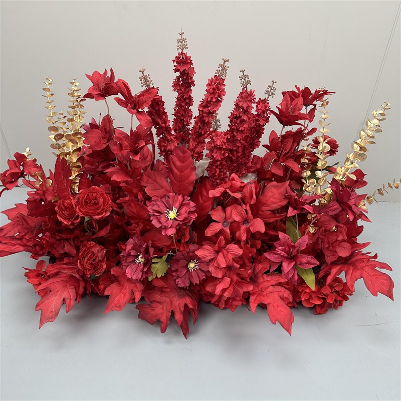 婚庆红色绢花成品花排婚礼堂地排花舞台过道装饰花仿真花中式路引