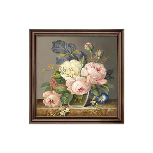 牡丹花卉手绘油画美式餐厅挂画花开富贵玄关装饰画卧室复古壁画