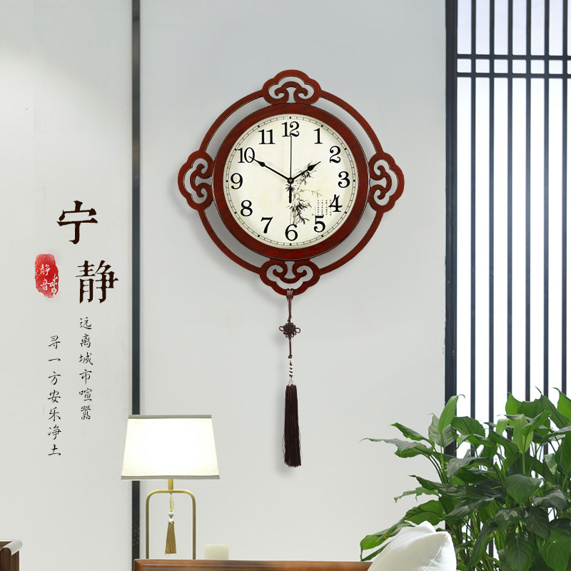 新中式客厅挂钟挂墙上中国风挂表创意时尚时钟大气免打孔家用钟表