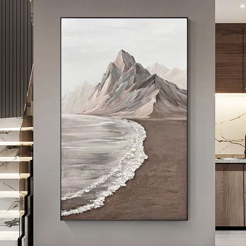 轻奢海浪肌理油画入户玄关背景装饰画纯手绘客厅餐厅抽象立体挂画