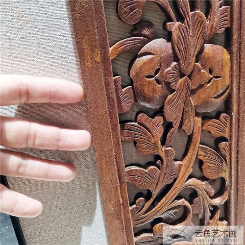 木雕窗户立体实物装饰画旧木新中式禅意简约工艺画客厅玄关土墙画