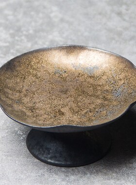 手工陶瓷茶点盘日式粗陶高脚水果盘中式点心零食干果碟子碗小茶托