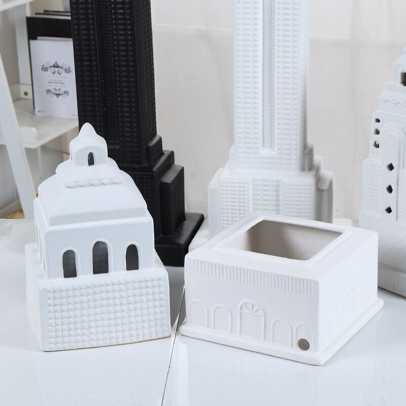 北欧简约家居白色高楼房子陶瓷工艺品摆件 创意城堡建筑摆设品