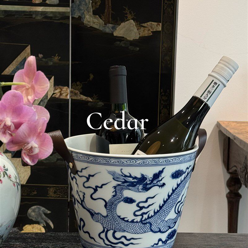 cedar 元青花陶瓷冰桶冰镇威士忌红酒饮料香槟白葡萄酒雷司令冰桶