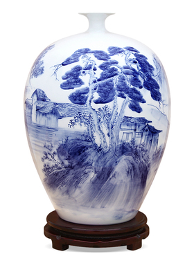 景德镇陶瓷器新中式手绘青花瓶工艺品客厅摆件玄关装饰品开业礼品