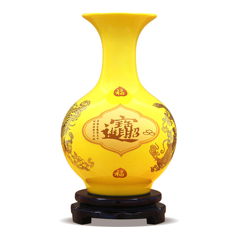 景德镇陶瓷器花瓶中国红色描金花瓶摆设婚礼祝寿开业礼品装饰品