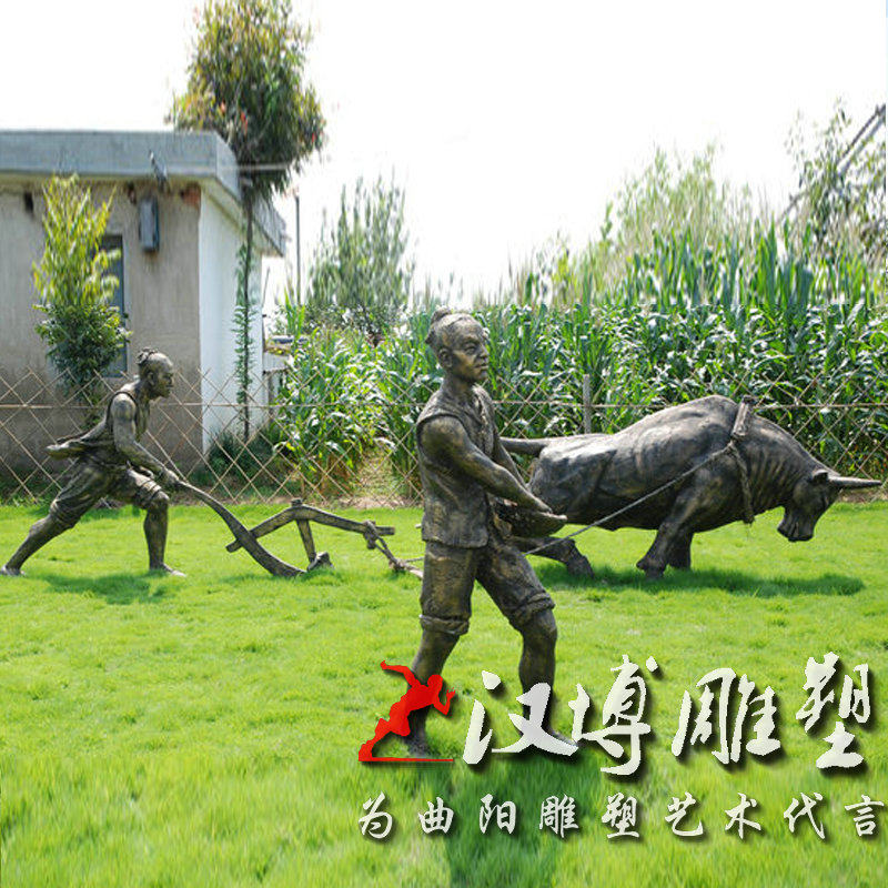 玻璃钢仿铜人物雕塑景观园林铸铜踩水车场景雕塑铜雕人物可定制做