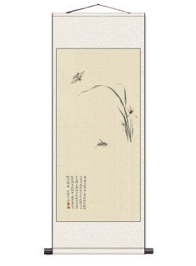 仿古画国画齐白石装饰四条屏挂画办公室客厅梅兰竹菊石涛卷轴挂画