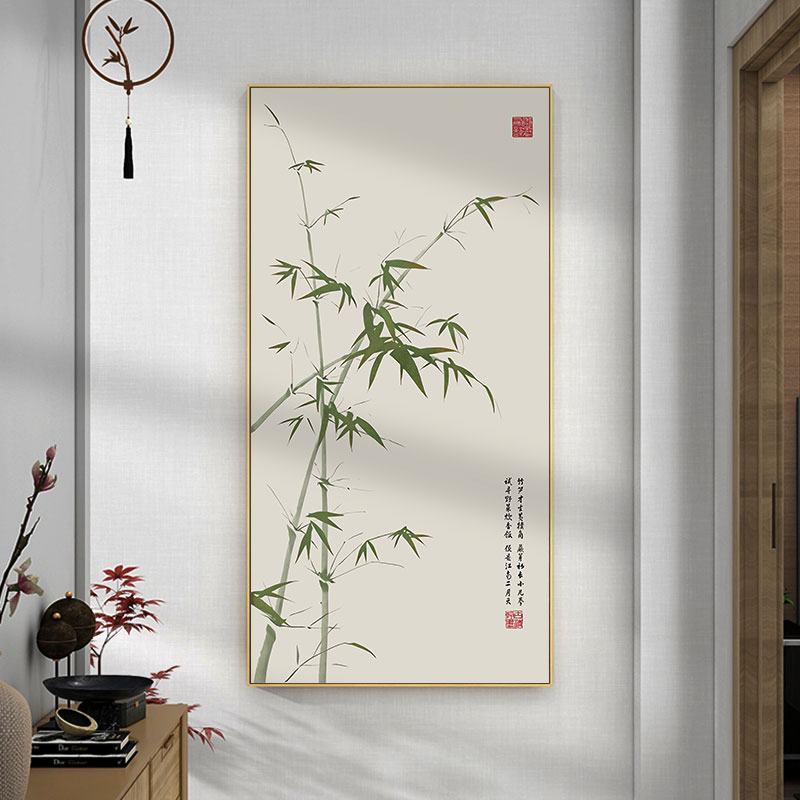 新中式玄关装饰画竖版国潮画走廊墙画过道壁画客厅梅兰菊竹子挂画