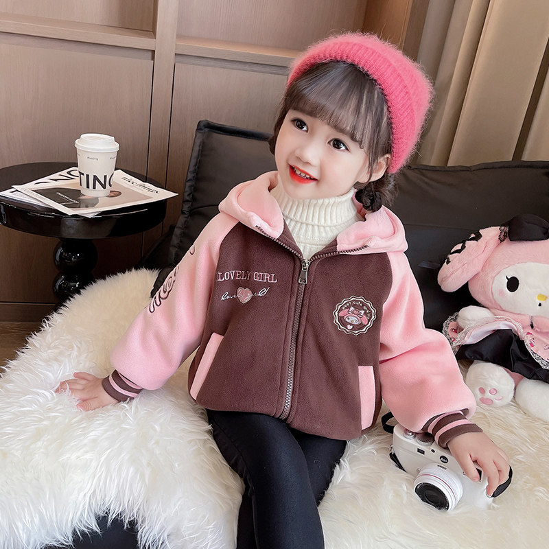 儿童卡通外套加绒2023新款女小童卫衣加厚拉炼衫女童上衣休闲冬装