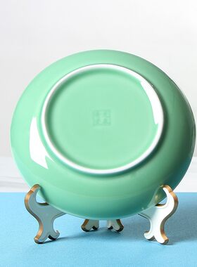 青瓷家用光面深盘创意梅子青盘子圆形中式餐具酒店摆台餐饮盘