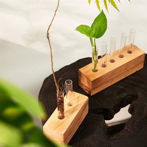 实木试管水培花瓶花器底座摆件车载拓香绿植插花植物简约礼物装饰