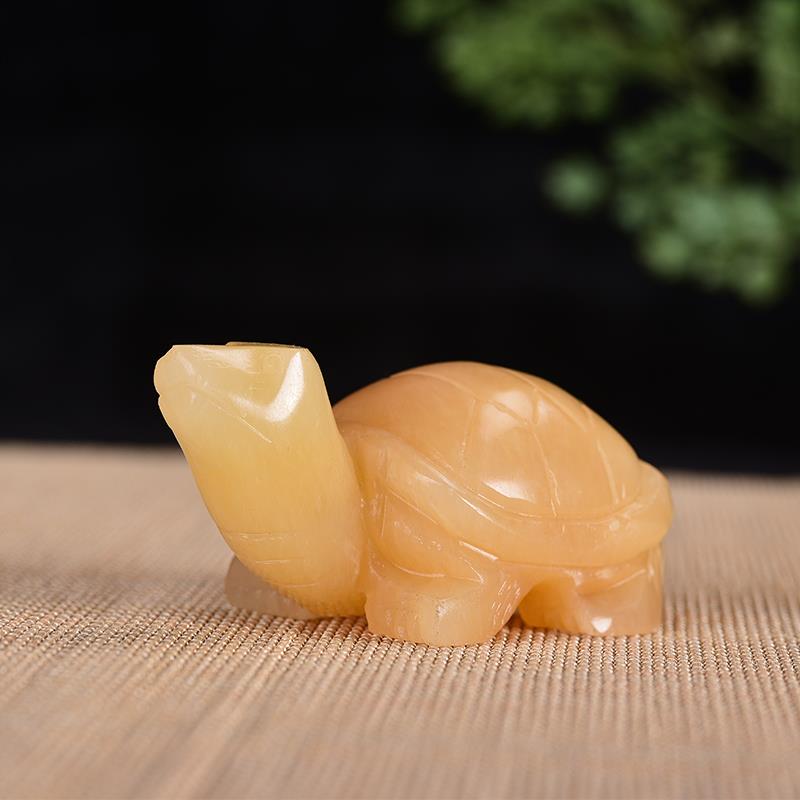 天然米黄玉小乌龟动物装饰鱼缸手把件玩玄关小摆件寿龟玉石小乌龟