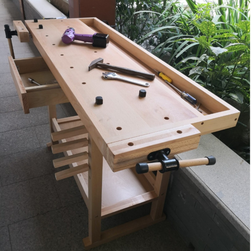 欧洲进口榉木工作桌 学生用多功能木桌 DIY木工坊重型实木操作台