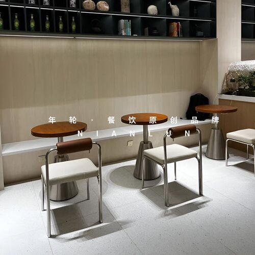 不锈钢桌子小圆桌商用奶茶店咖啡厅桌工业风餐桌茶几洽谈桌甜品店