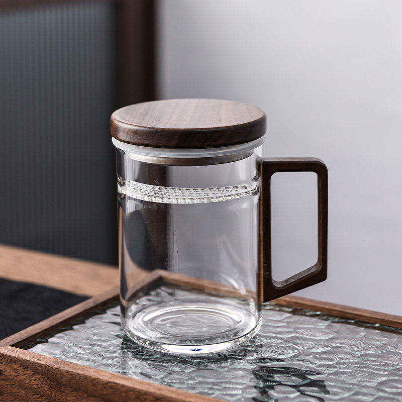 玻璃泡茶杯大容量月牙带过滤耐高温办公杯茶水分离带盖耐热水杯子