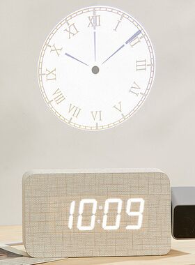 第五代LED数位投影时钟 欧式木质静音闹钟 床头夜光投射钟 原木色
