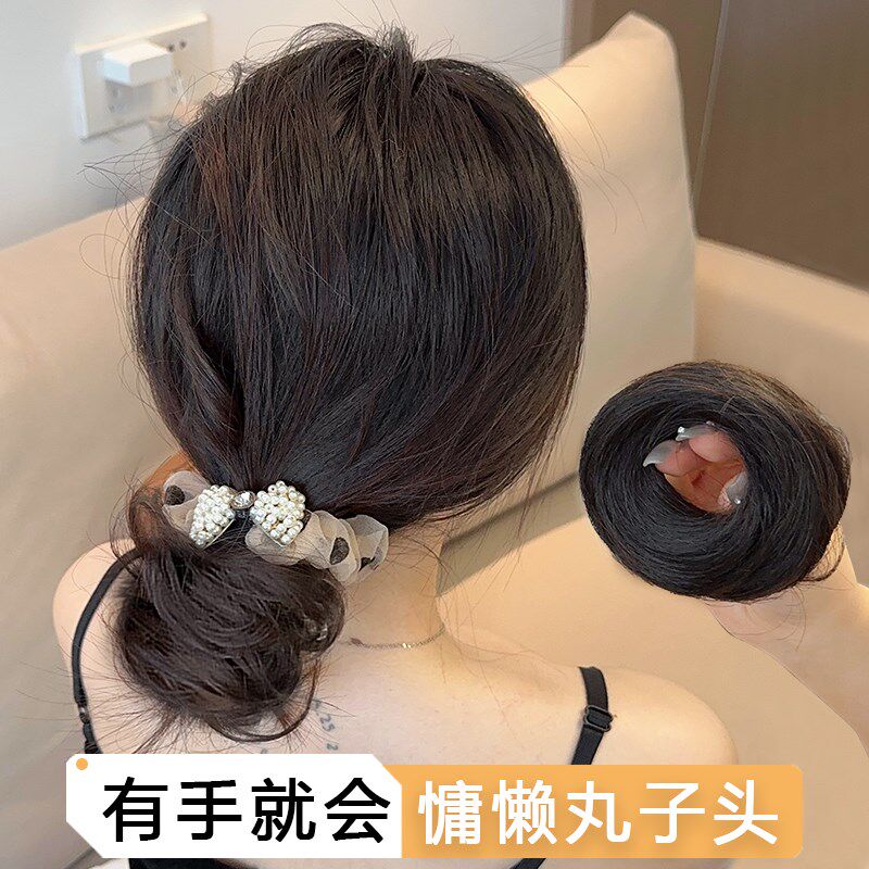 真发丸子头蓬松假发发圈女 自然低丸子新娘后脑勺盘发花苞头发包