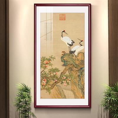 入户玄关画松鹤延年挂画新中式客厅装饰画楼梯走道壁画仙鹤寿桃图