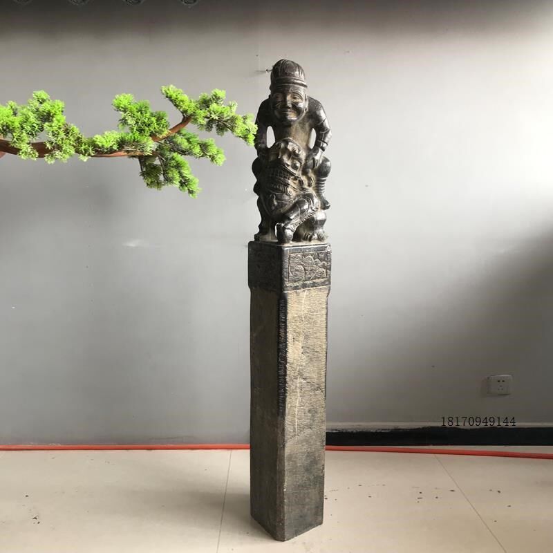 户外狮子柱庭院摆件拴马桩石雕青石做旧仿古拴马石柱中式石头柱子