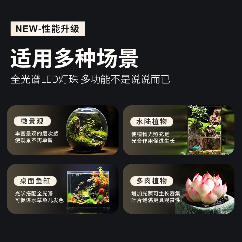 LED植物生长灯微景观鱼缸灯带底座托盘补光全光谱仿太阳落地支架图片