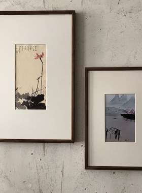 黑胡桃实木直角画框中式复古大像框相榫卯老式简约带卡纸挂墙定制