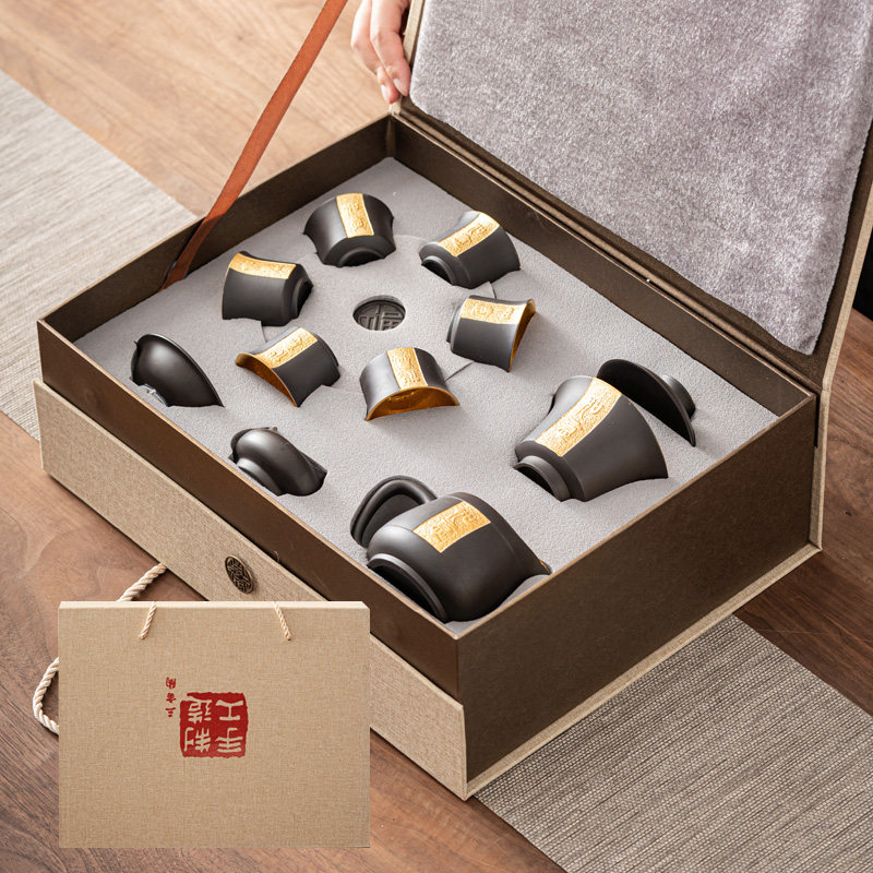 茶具套装轻奢高档如意紫砂纯金鎏金套装礼品功夫养生茶具手工茶壶