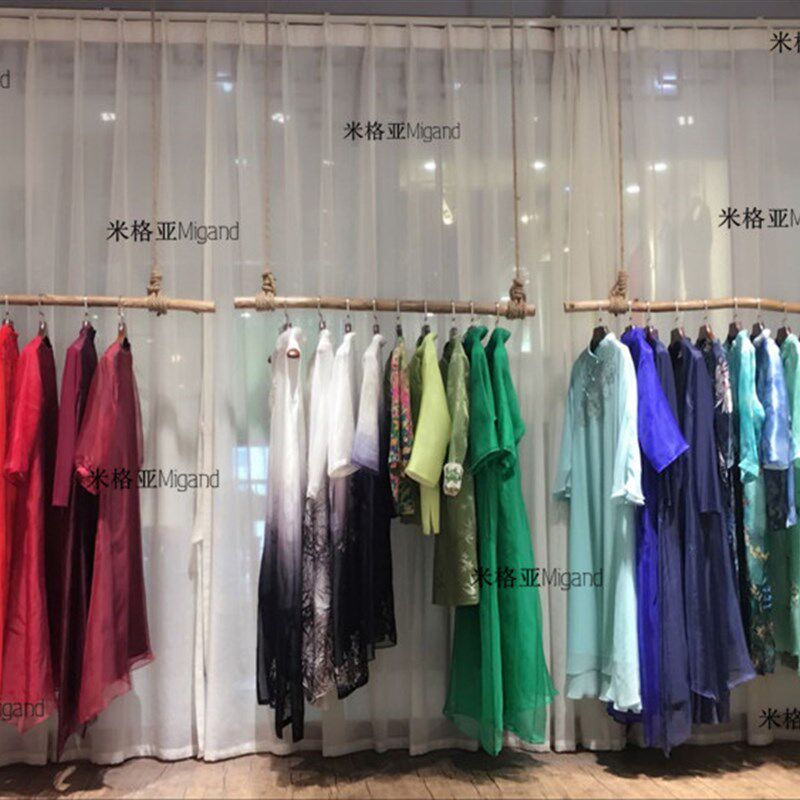实木复古服装店升降衣架上墙服装架悬挂架正挂吊架调节衣挂展示架