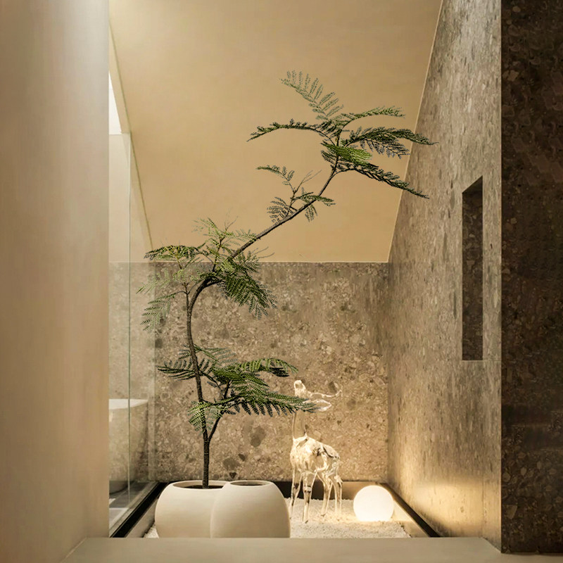仿真绿色植物蓝色的花楹室内客厅高端轻奢仿生植物落地盆栽假树装