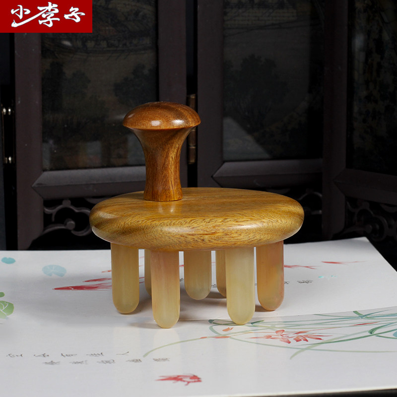 绿檀木梳子洗头按摩梳头刷抓头天然檀香木黄白水牛角经络大宽齿防