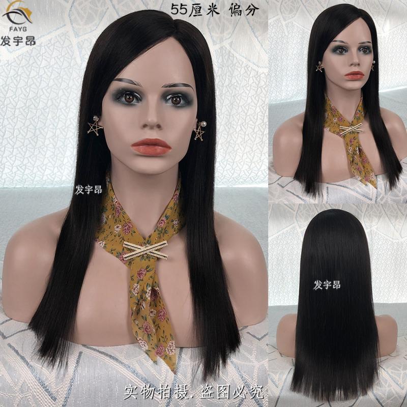 中分递针头皮随意分 黑长直发100%真人发女短发 假发头套发型透气