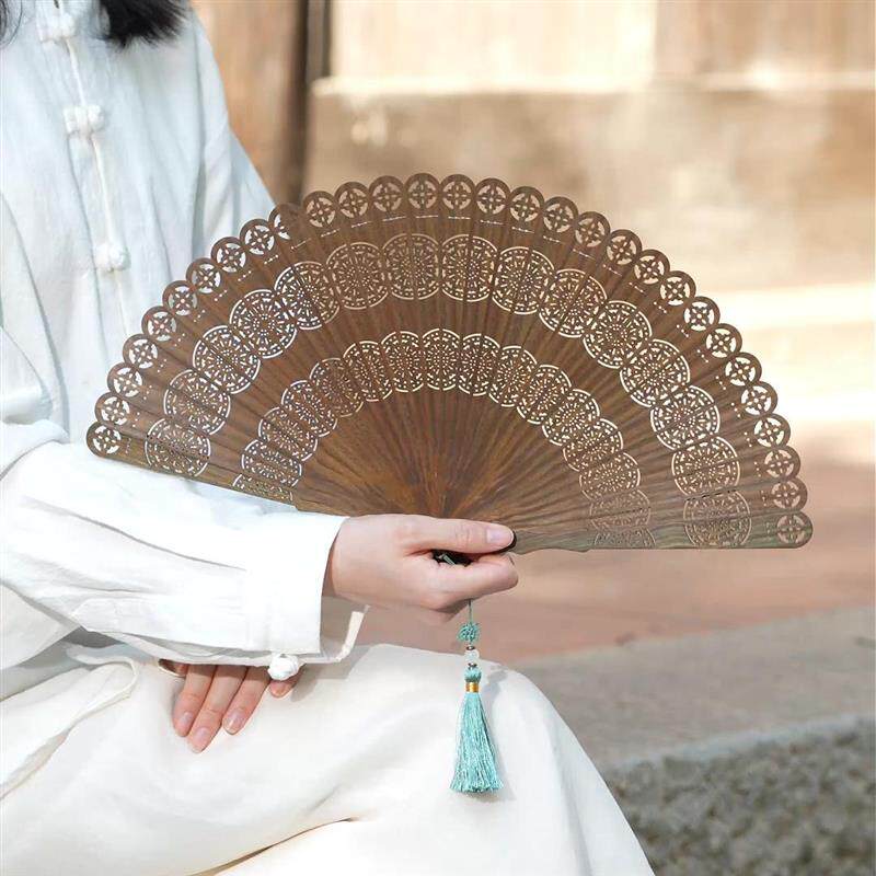 【花好月圆】檀香扇子古风折扇镂空文创礼品古典便携扇中国风木扇