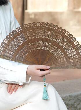【花好月圆】檀香扇子古风折扇镂空文创礼品古典便携扇中国风木扇