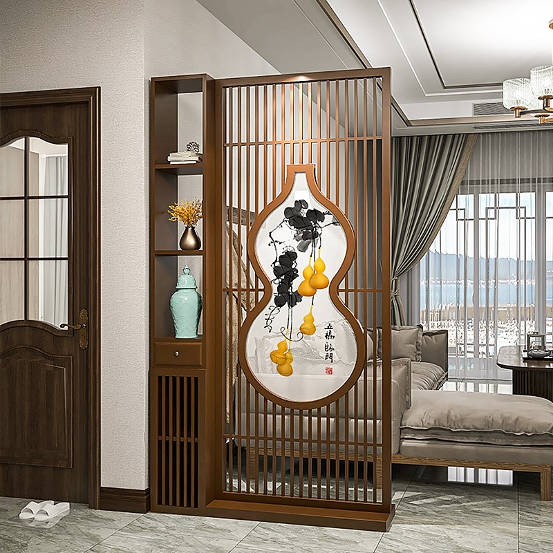 新中式屏风隔断客厅古典葫芦福禄入户门柜餐厅玄关实木遮挡置物架