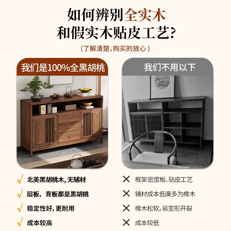 北美黑胡桃木博古架餐边茶水柜隔断实木玄关柜新中式餐厅储物酒柜
