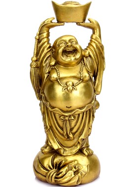 纯铜举手笑佛举元宝佛摆件铜弥勒佛大肚佛