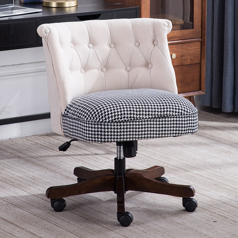 美式单人升降实木椅电脑椅家用轻奢复古欧式小户型办公室会议转椅