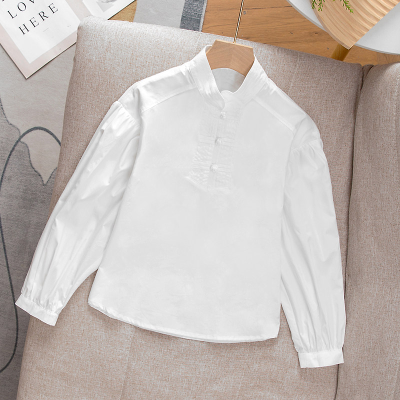 女童衬衫春秋2024新款新中式纯棉女孩衬衣国风纽扣白色长袖上衣