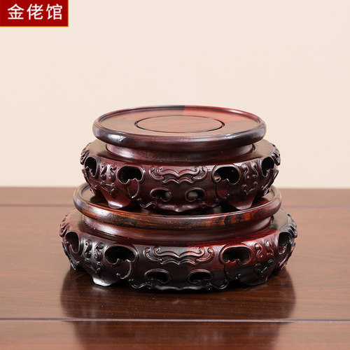 大红酸枝圆形底座实木花瓶盆景奇石佛像工艺品摆件可旋转底座托架