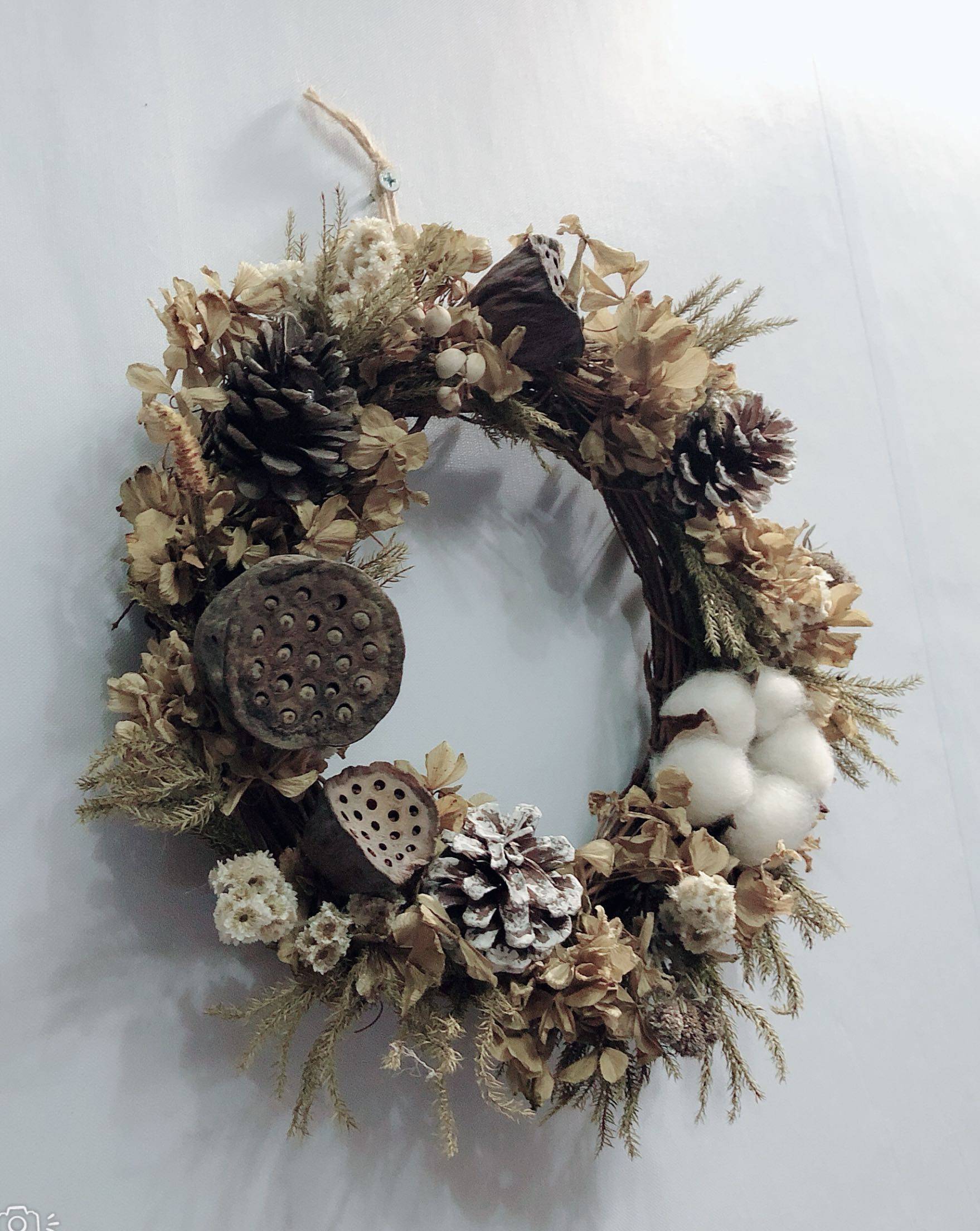 森林气息复古干花花环莲蓬木棉绣球干花壁饰墙面装饰花拍摄背景花
