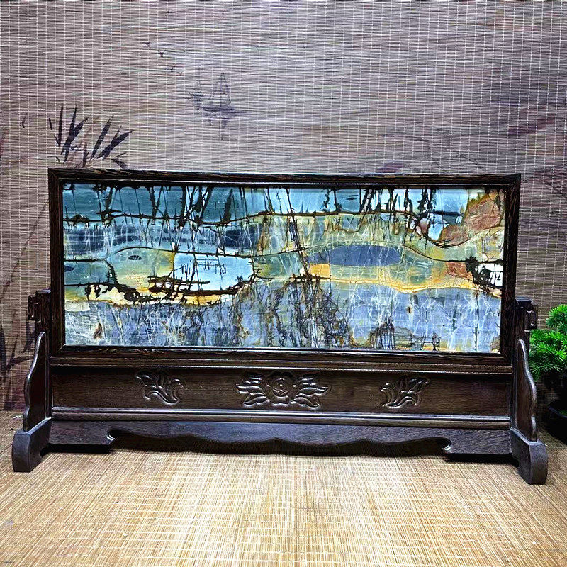 包邮石画草花石乳源彩石国画石天然原石图案屏风家居装饰礼品摆件